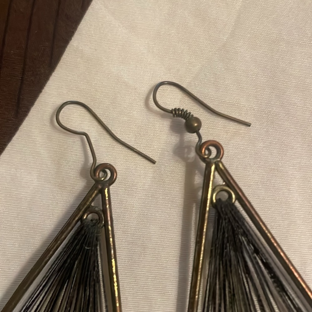 Vintage Oversized Threaded Triangle Earrings - image 3